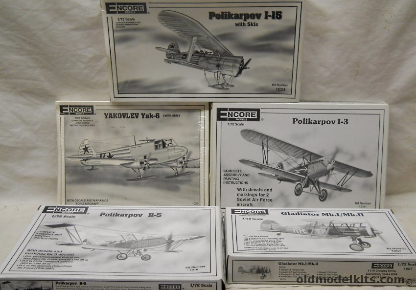 Encore 1/72 Polikarpov I-15 / Polikarpov I-3 / Yak-6 / Gladiator Mk.I/II / Polikarpov R-5 plastic model kit